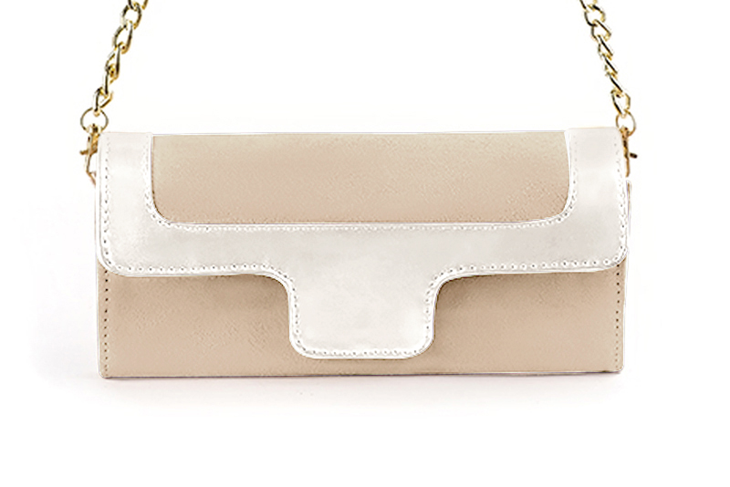 Women's champagne white and pure white luxurious elegant clutch for ceremonies, weddings and evenings out. - Profile view